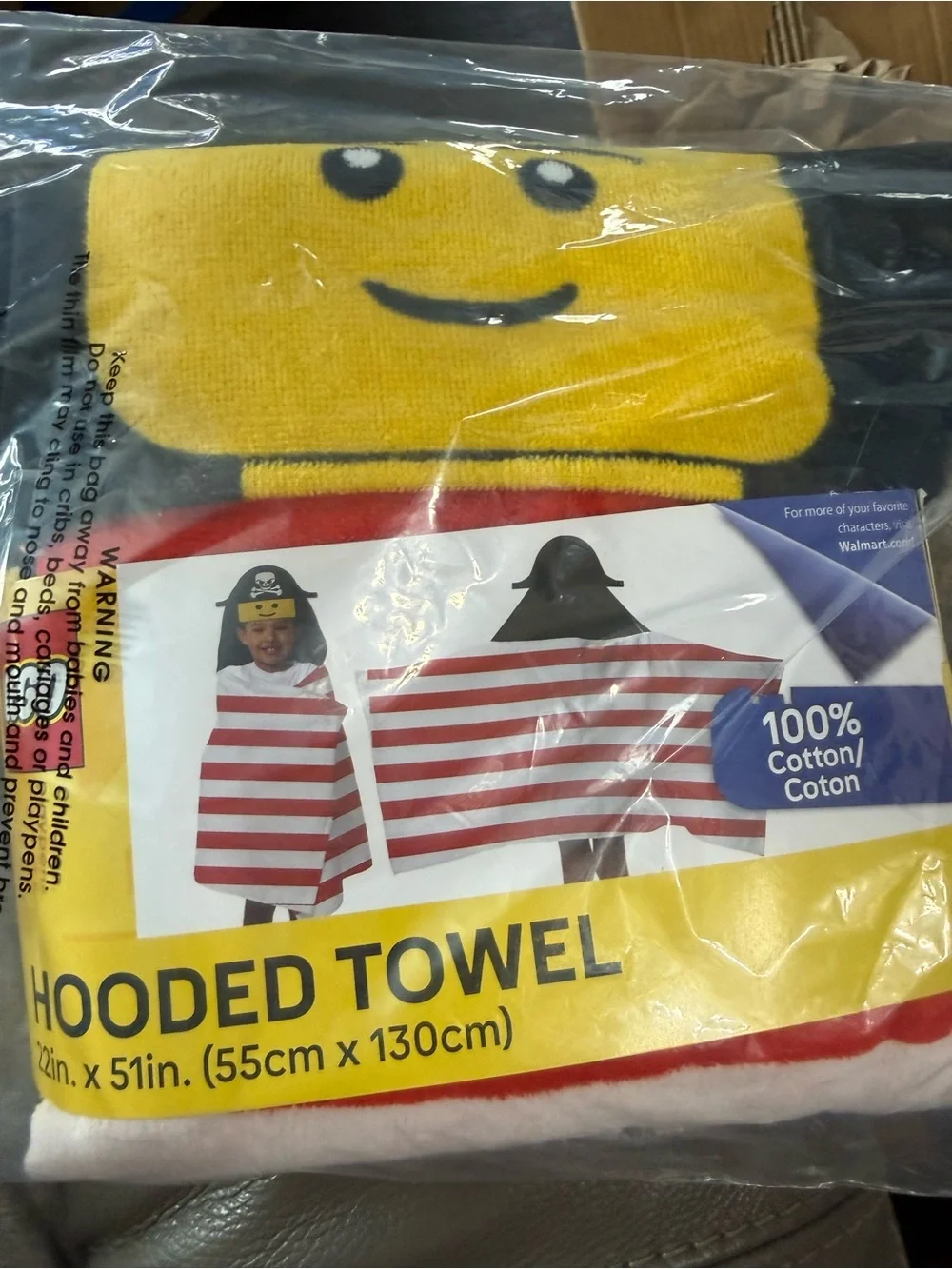 Kids Yellow Hooded Pirate Towel - Cotton Hooded Towel. 22x51
